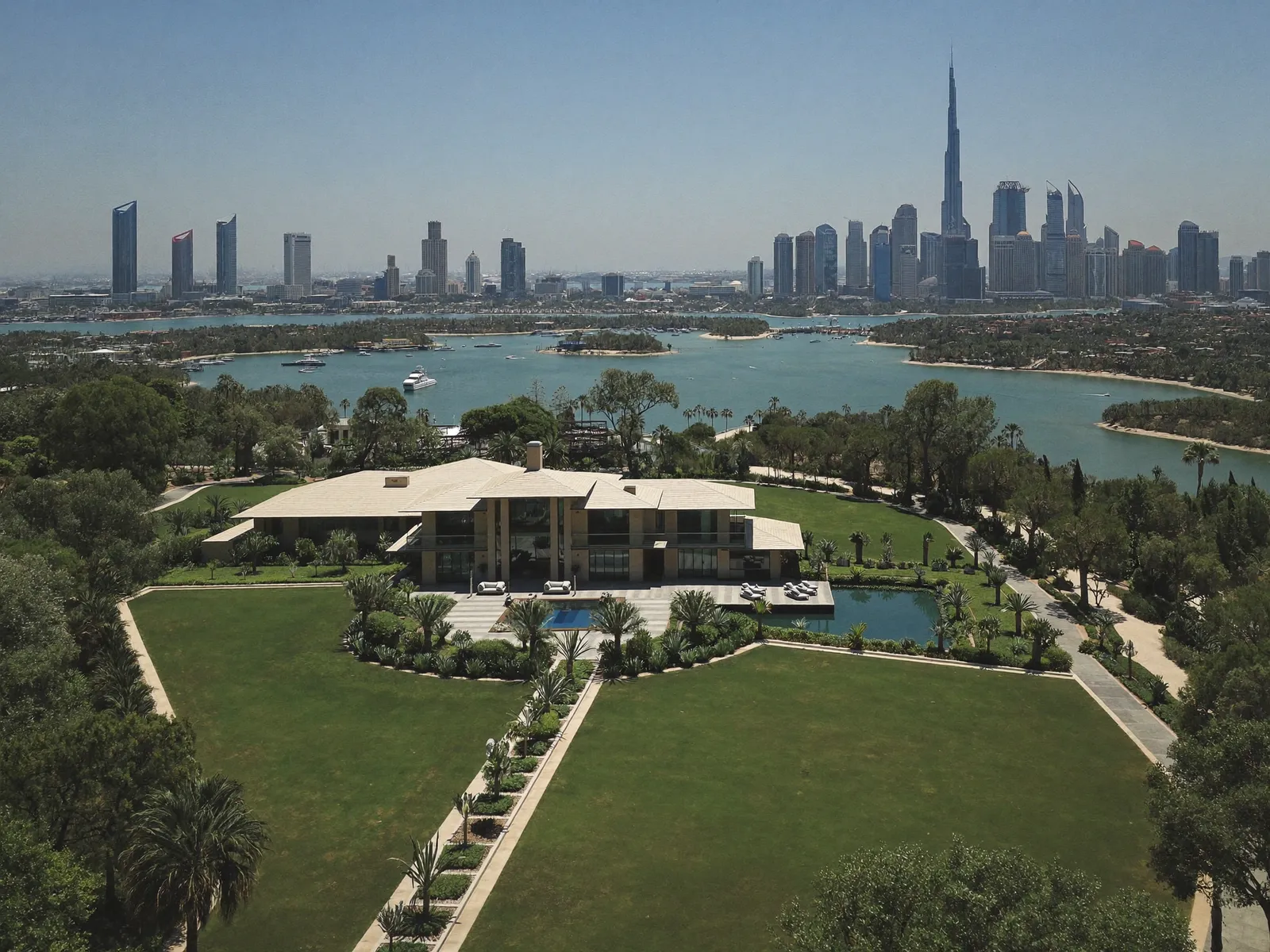 Large luxury villa with garden and lake view in Emirates Hills, Dubai